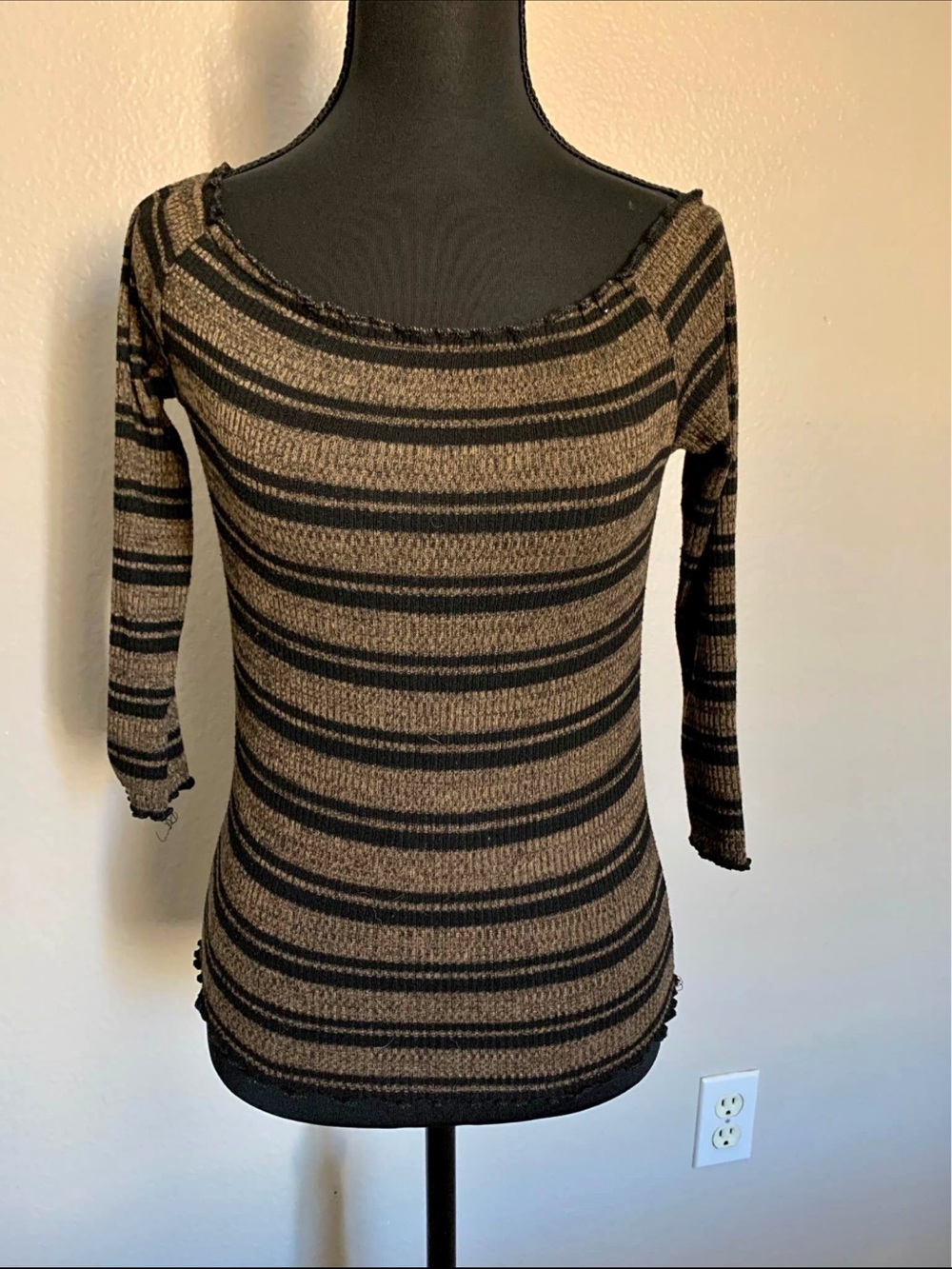 Striped Brown & Black Lightweight Women's Sweater - Picture 2 of 2